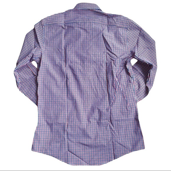 Men's 15.5 Buttoned Down Slim Fit Blue Red Tattersall Check Casual Dress… - Picture 8 of 10